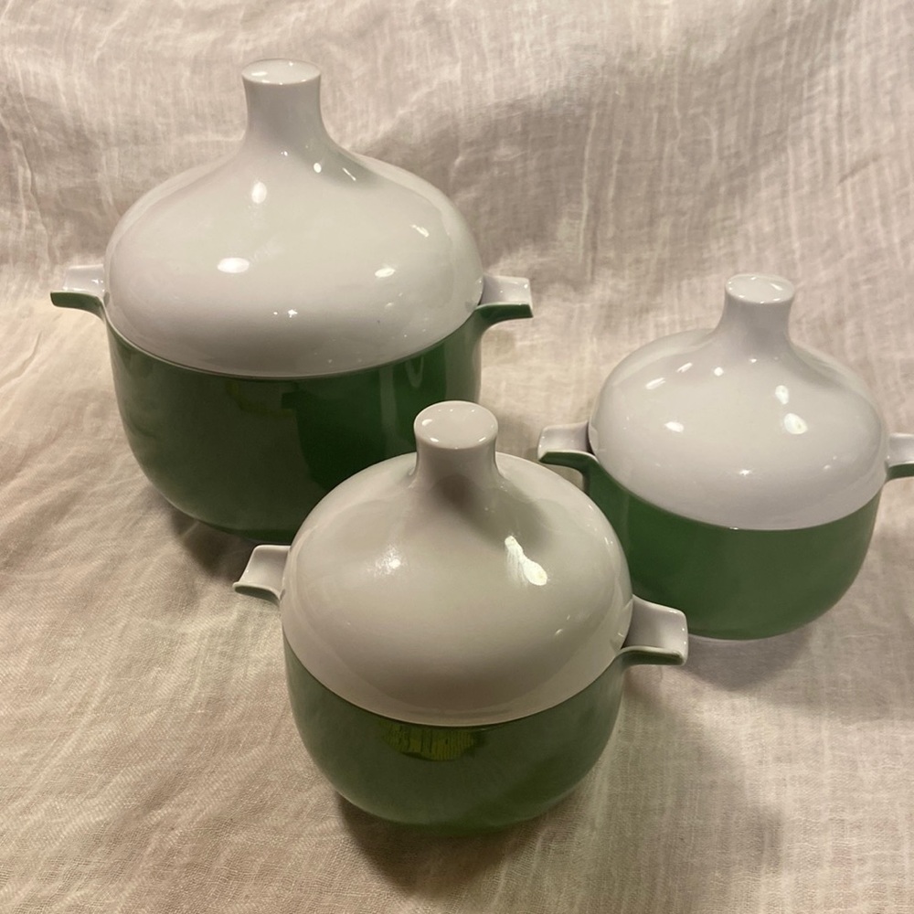 Rosenthal Plus Studio Line Germany-Green & White Casserole/Serving Bowls set/3